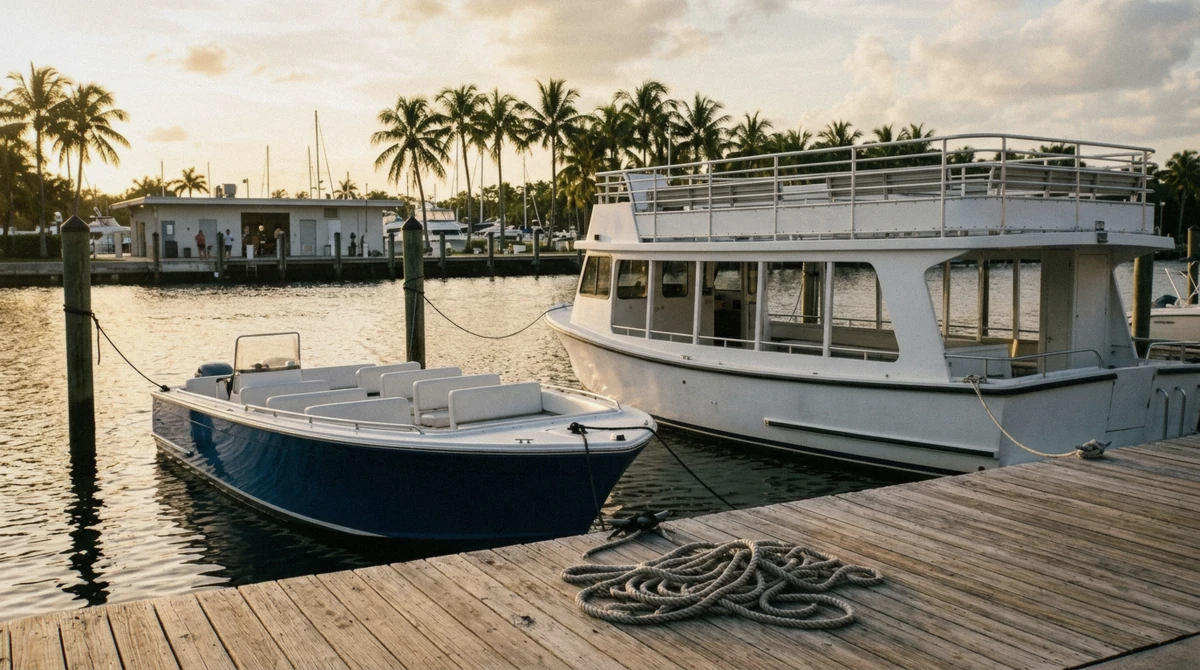 Dock staff preparing boarding passes before a Fort Lauderdale sunset boat trip at Bahia Mar Yachting Center